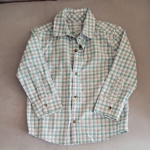 Kids Plaid Button-Down Shirt in Mint Green, White And Gray